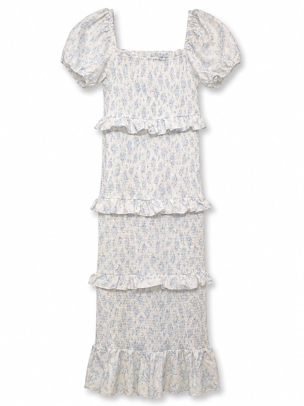Mable x Worth Collective Ada Blue Floral Smocked Midi Dress Size L NWT